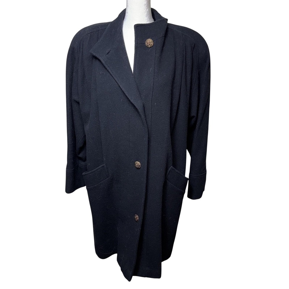 Casual Corner Jacket Women Medium Black Woolmark Overcoat Warm Duster 1990s 90s